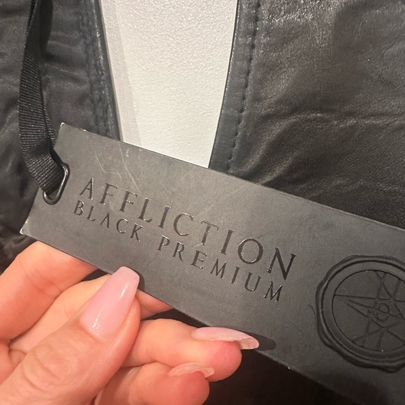 Affliction “Black Premium” Genuine Leather Studded Moto Vest - Picture 2 of 7